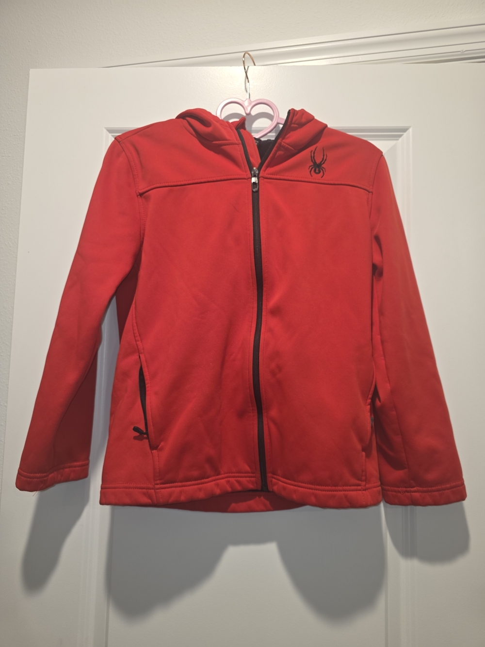 Spyder Boys Full Zip Red Hooded Softshell Fleece Lined Jacket 10/12